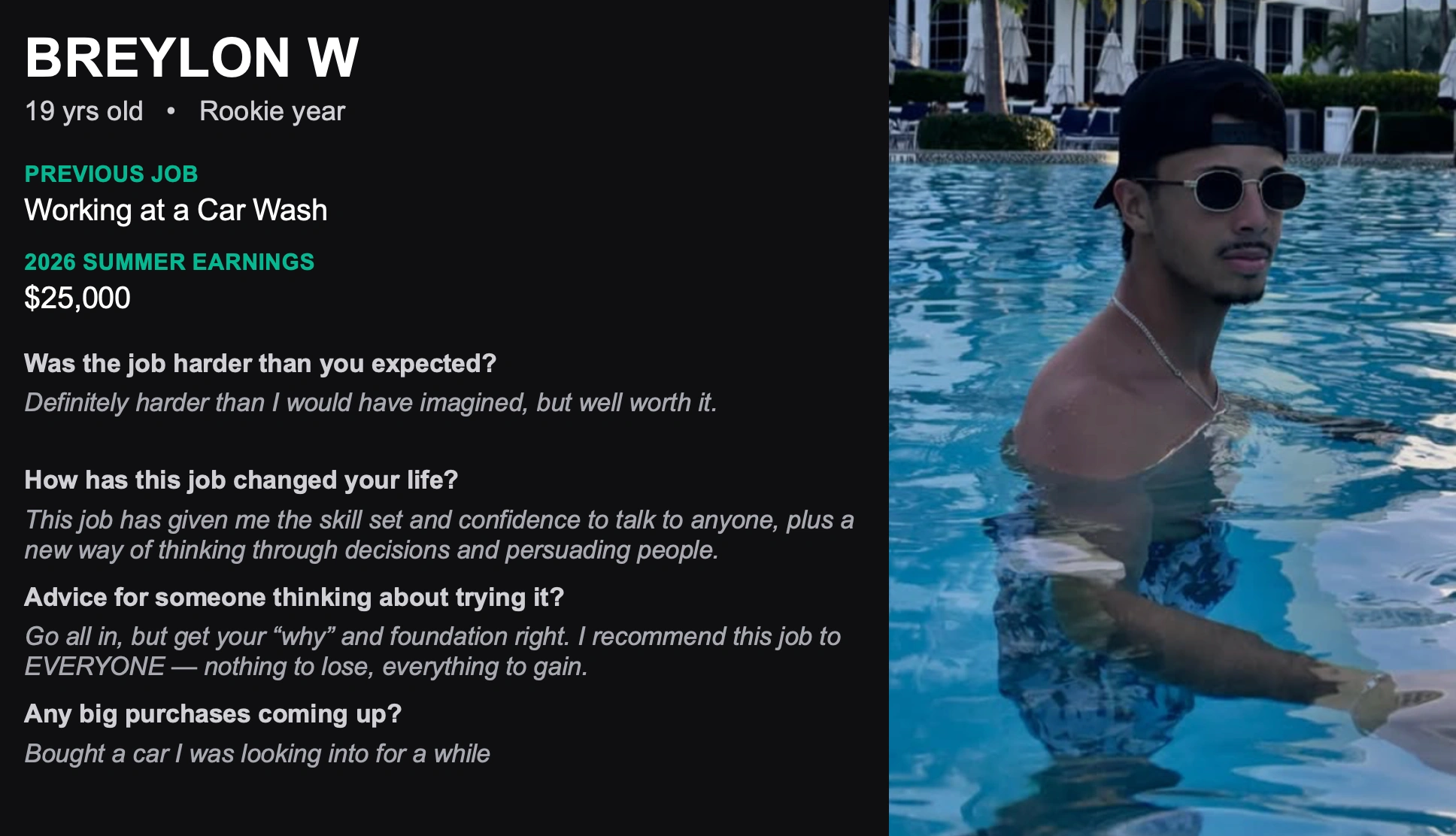 Breylon W: 2026 summer sales experience and earnings testimonial
